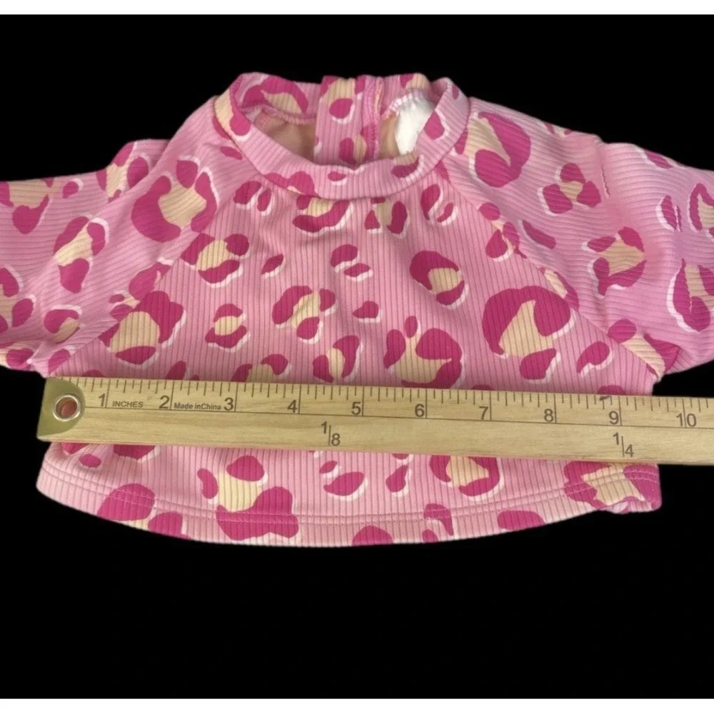 Cat & Jack Rash Guard Girls XS 4/5 Pink Leopard Ribbed Long Sleeve Swim Top‎